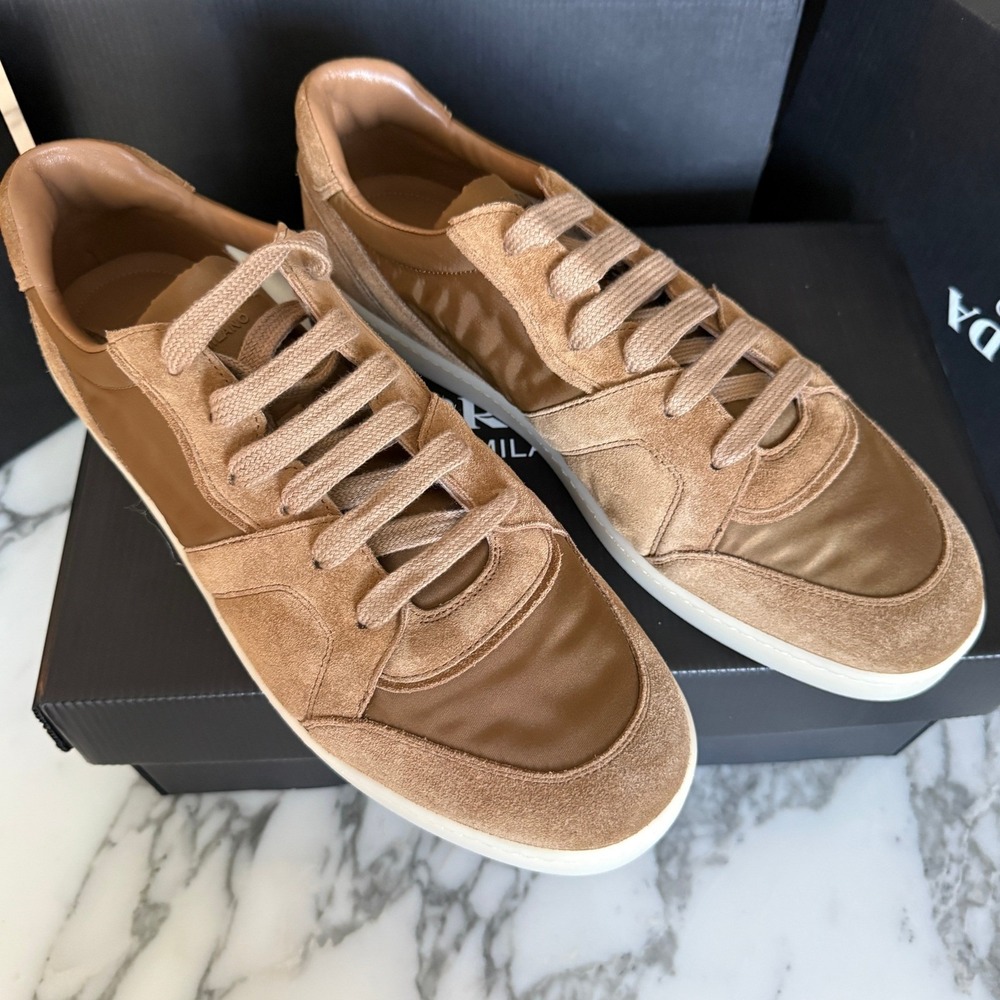 Prada Milano 2EE442 Men Brown Suede & Fabric Low Top Sneakers Trainers Sz UK 9 - Picture 5 of 16